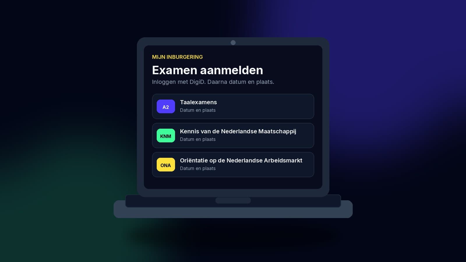 Aanmelden inburgeringsexamen via Mijn Inburgering op laptop