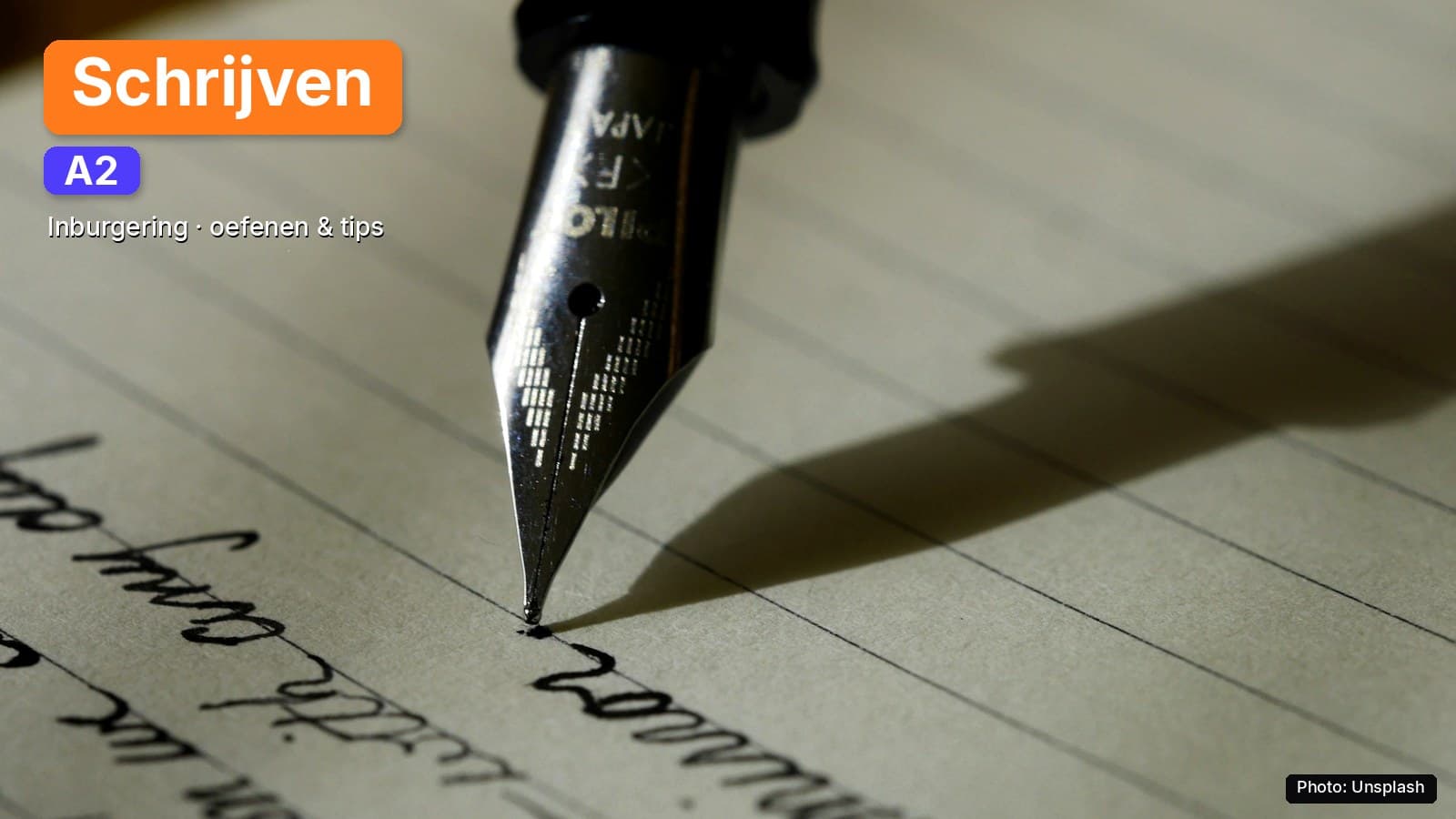 Pen en papier klaar voor inburgering Schrijven A2 oefenen